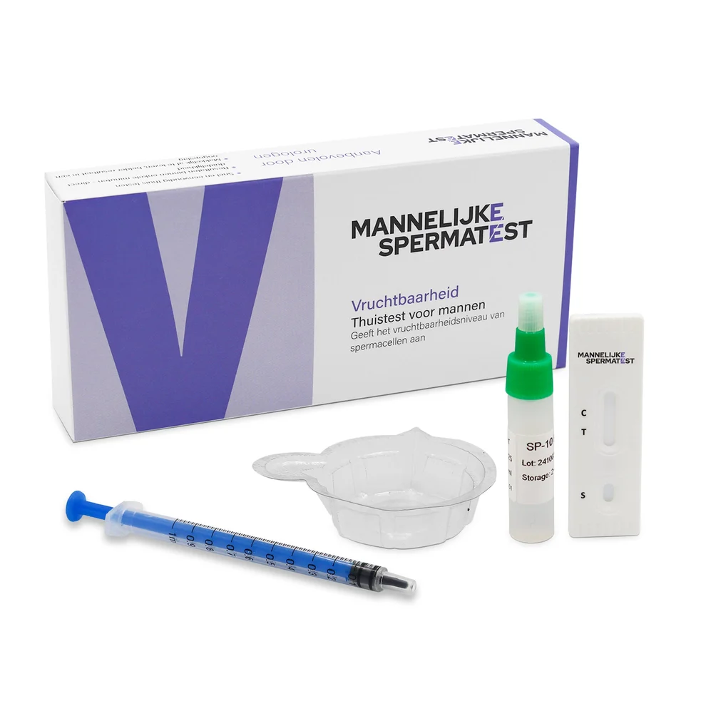 SanoTest vruchtbaarheidstest man verpakking met testcassette, oplossingsflesje, overbrengapparaat en opvangbeker